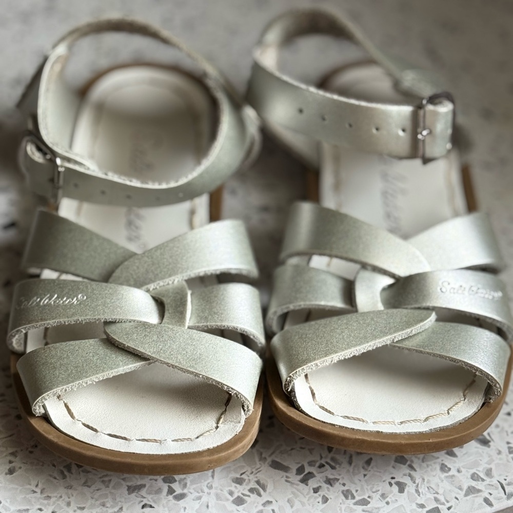 Silver Girls' Strappy Sandals with Ankle Buckle